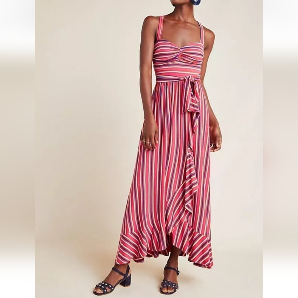 Maeve by Anthropologie Gabriela Striped Ruffle Maxi Dress